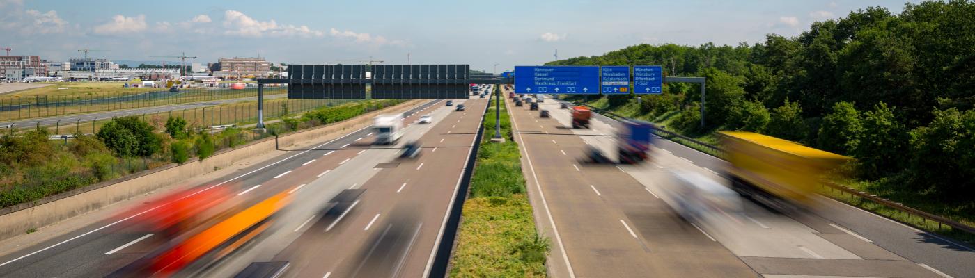 Autobahn highway with blurred trucks Frankfurt Germany