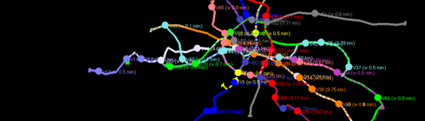 Ein buntes Streckennetz auf schwarzem Untergrund